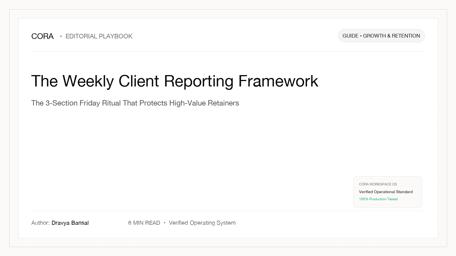 Weekly Client Reporting Framework Banner